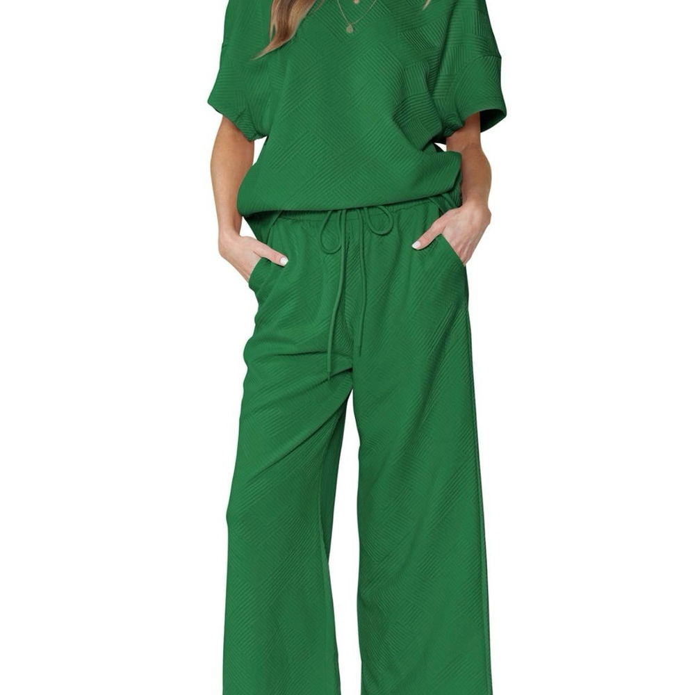 Textured Loose Fit T Shirt And Drawstring Pants Set
